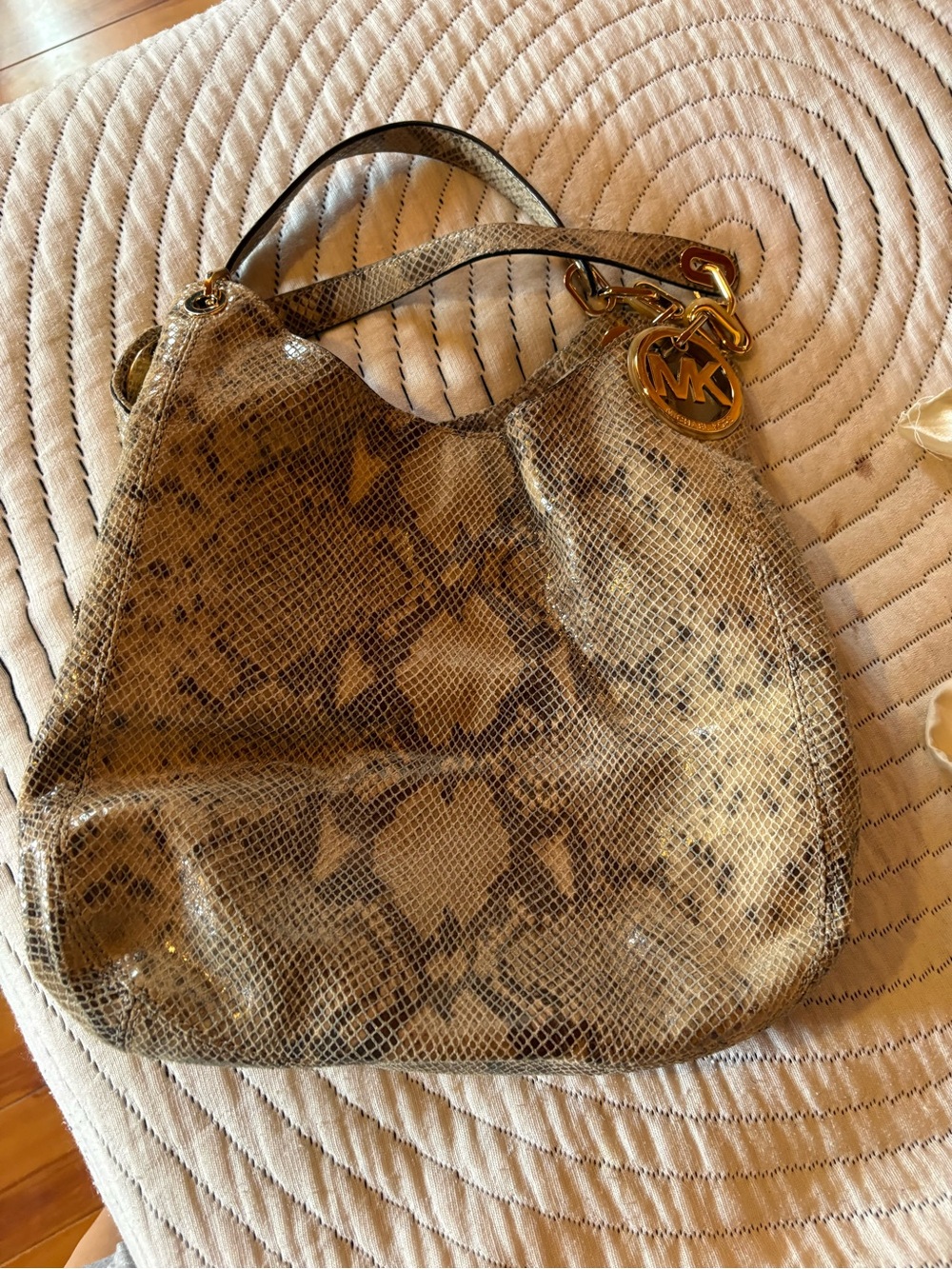 Michael Kors Metallic Gold Snake-Print Hobo